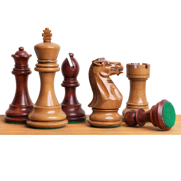 4.1" Pro Staunton Weighted Wooden Chess Set- Chess Pieces Only - Lacquered Distress Antiqued Boxwood & Mahogany Stained Boxwood