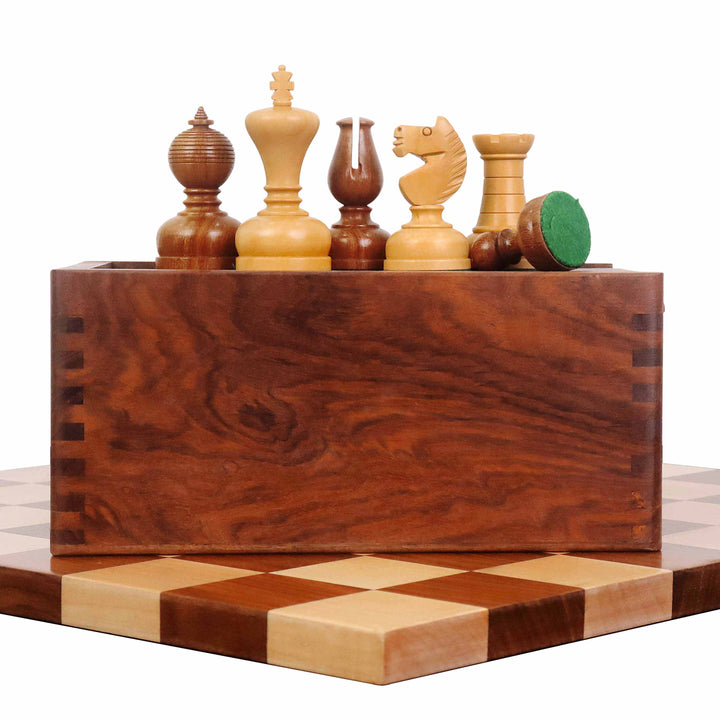 3.1" Library Combo Chess Set - Staunton Chess Pieces with Board and Box- Golden Rosewood