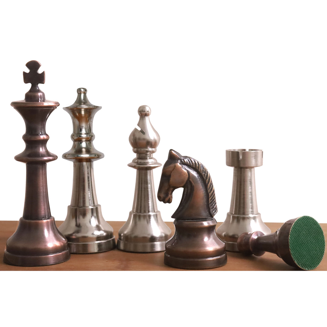 Set di scacchi di lusso da 3,5" della serie Elegance in ottone e metallo - Solo pezzi - Rame anticato