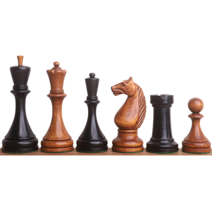 1935 Botvinnik Flohr-II Soviet Chess Pieces Only Set -Distress Antiqued Boxwood & Ebonised Boxwood- 4.4" King