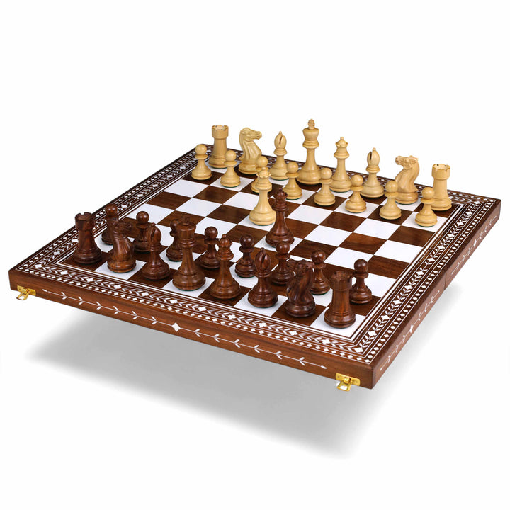 4.1" Pro Staunton Rosewood Chess Set with 21" Golden Rosewood & Acrylic Ivory Inlaid Wooden Folding Chess board