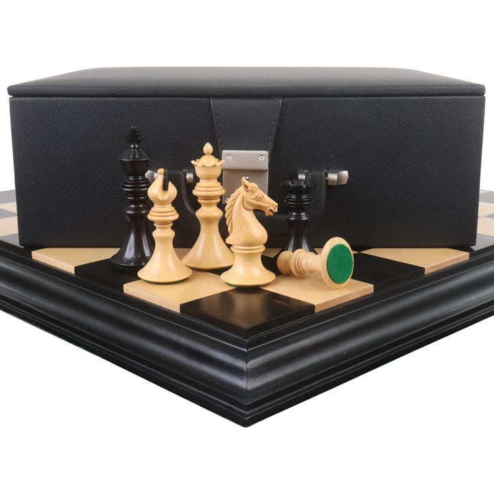 Zestaw 4,3-calowych luksusowych szachów Staunton z serii Aristocrat - elementy z drewna hebanowego i bukszpanu z planszą i pudełkiem