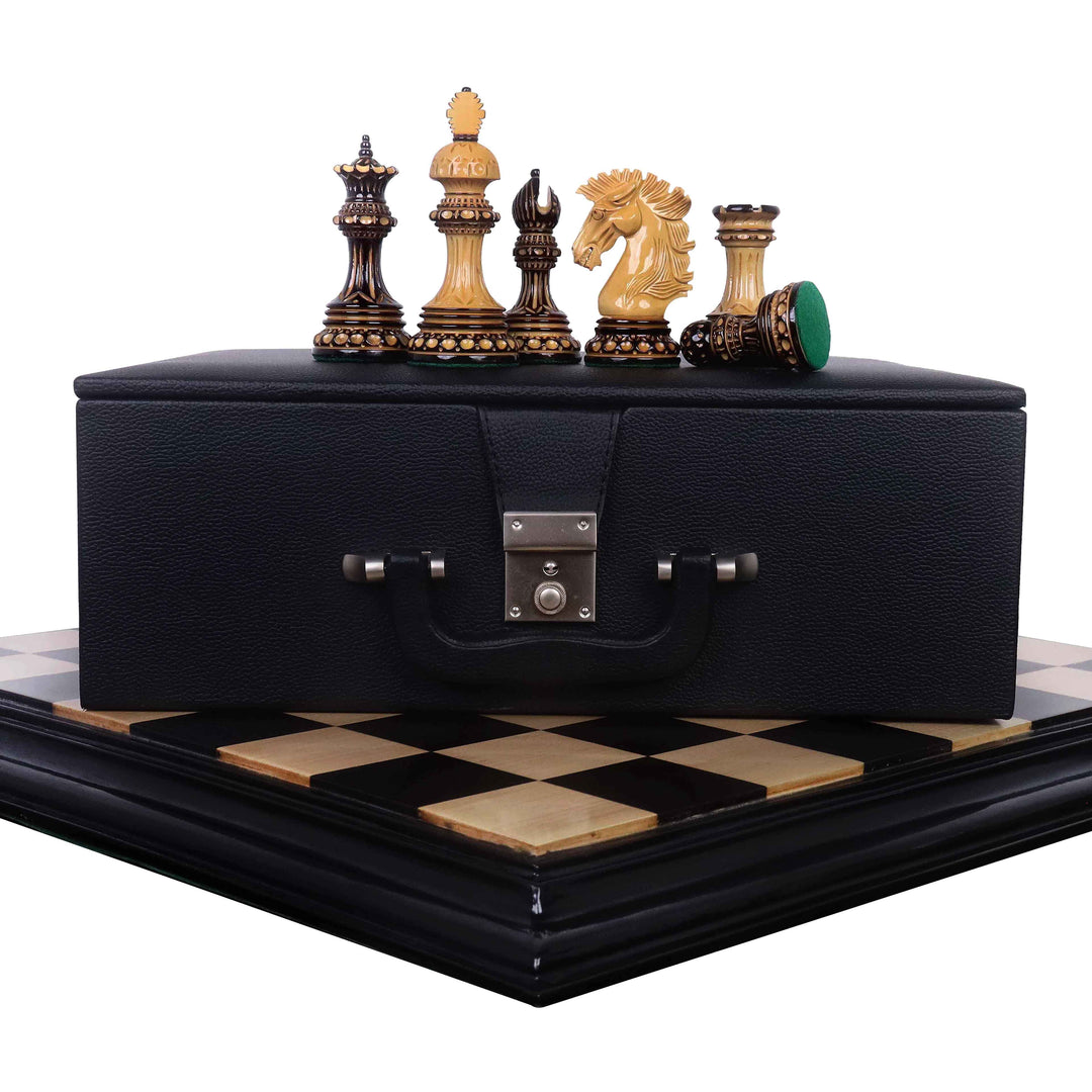 Alexandria Luxury Staunton Burnt Carving Chess Set - Triple Weighted Pieces with Board and Storage box