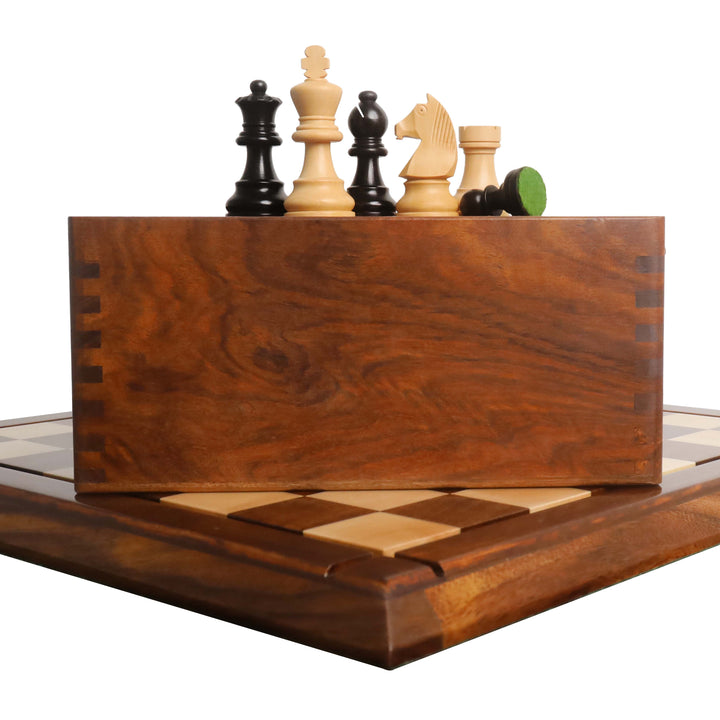 Combo of Compact Size Tournament Chess set - Pieces in Ebonised Boxwood with Board and Box