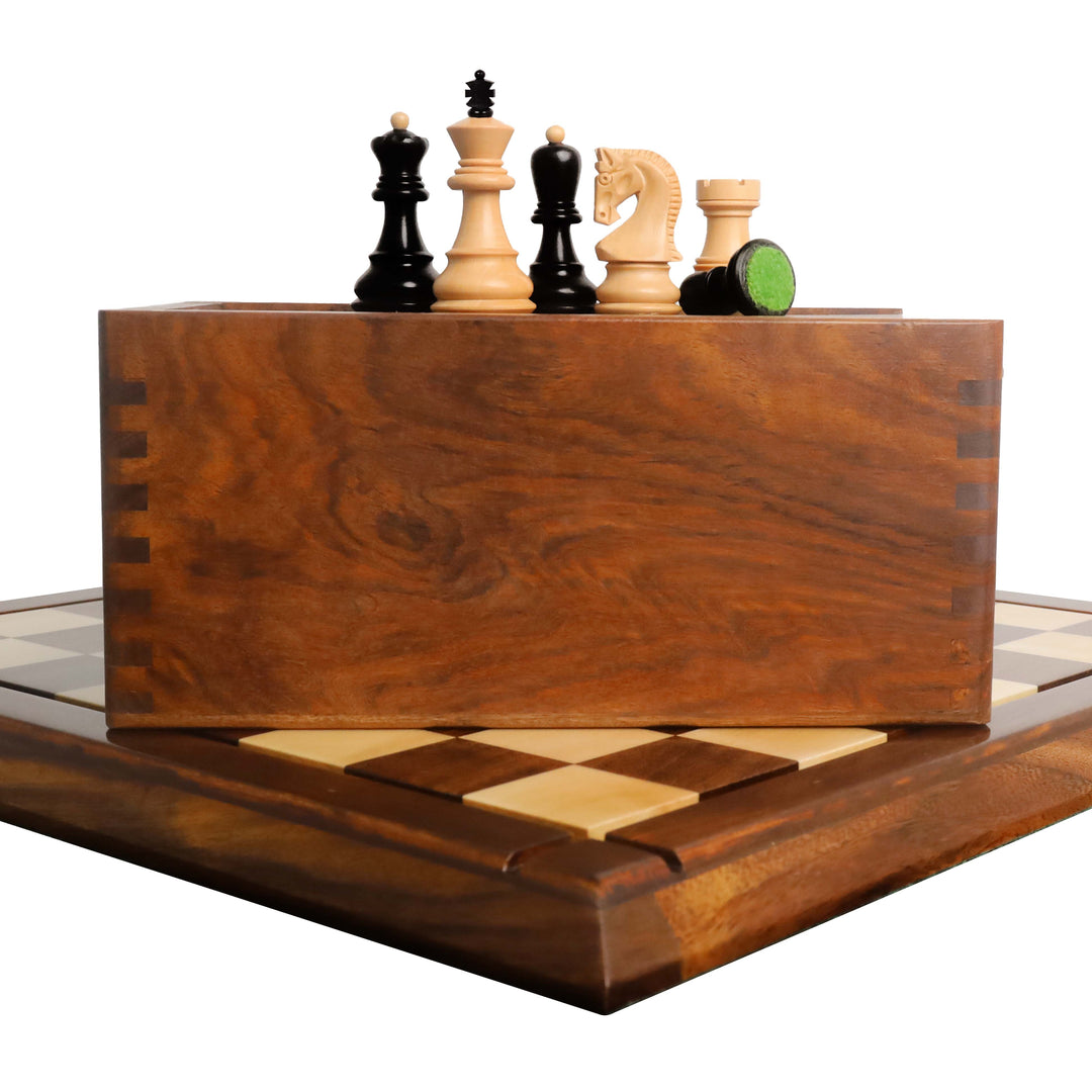 2.6" Russian Zagreb Chess set Combo -Piezas en madera de boj ebonizada con tablero y caja