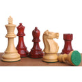 1972 Championship Fischer Spassky chess pieces in Bud Rosewood and Boxwood featuring the iconic Knight and felted bases.
