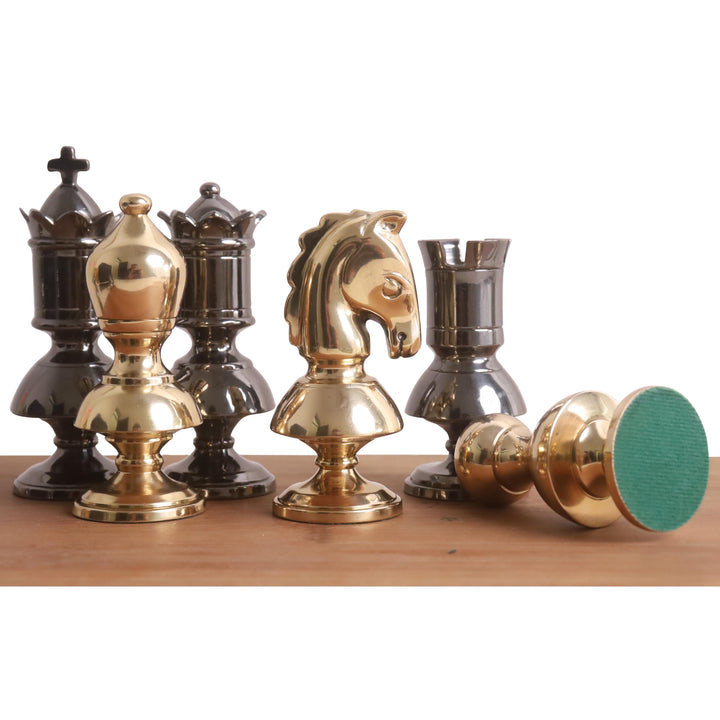 3.4" Viktorianische Serie Messing-Metall-Luxus-Schach-Set - Nur Teile - Metallic Gold & Grau