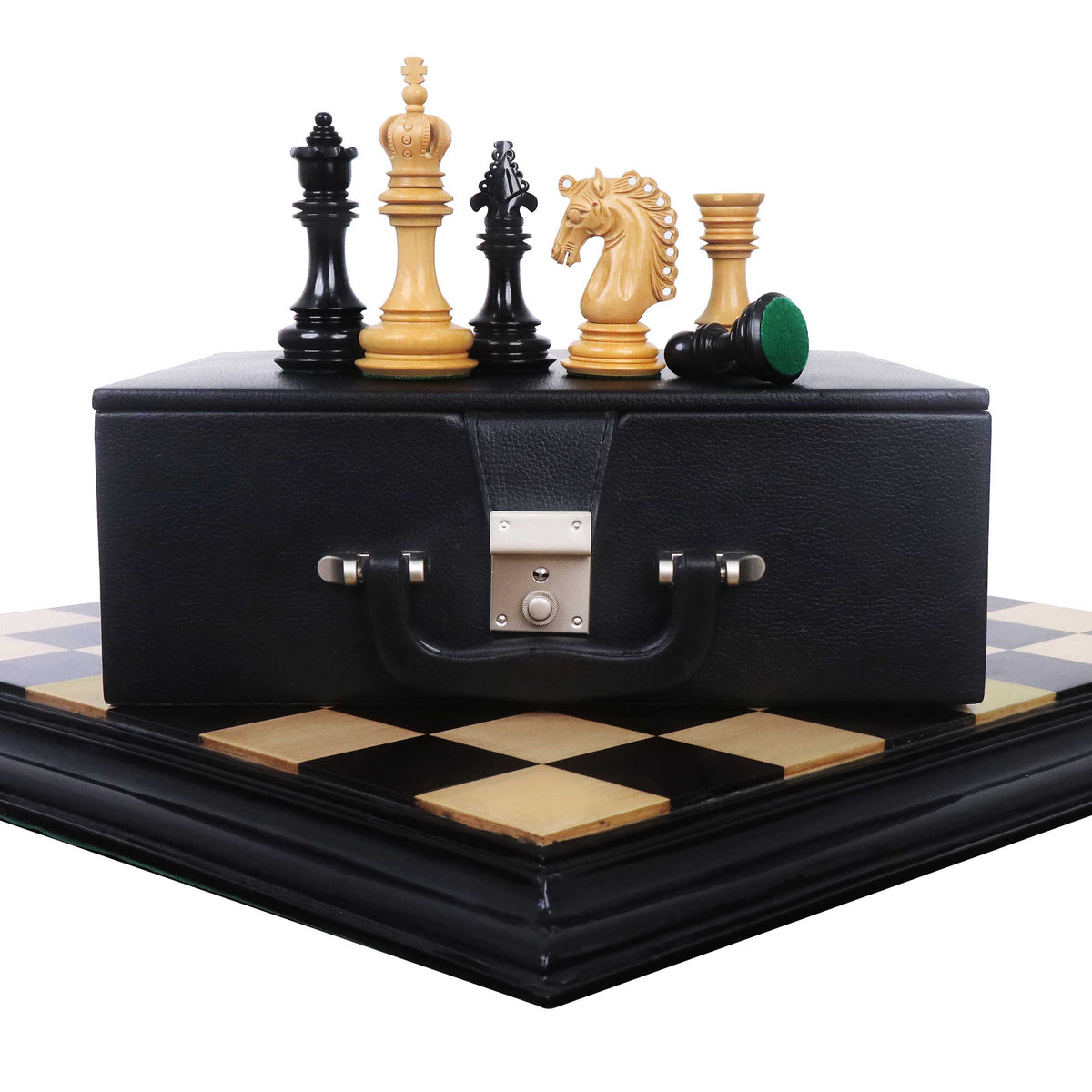 Luxury Carvers' Art chess set on a matching board and storage coffer.