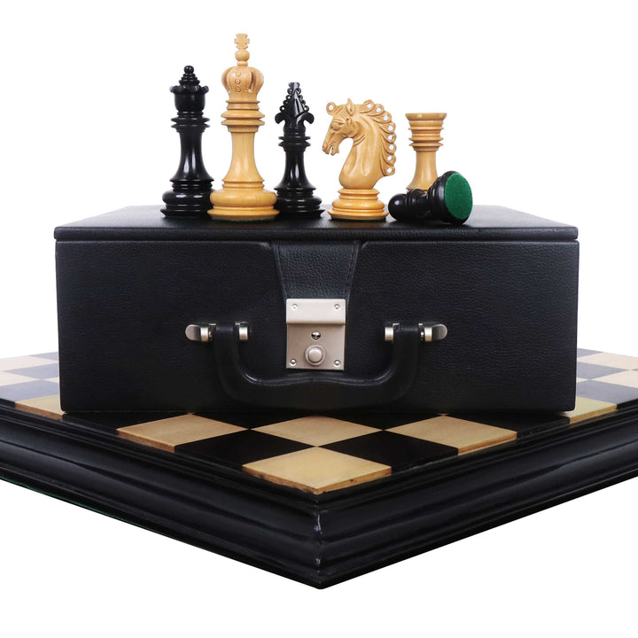 Combo of 4.5″ Carvers’ Art Luxury Chess Set - Pieces in Ebony Wood with Board and Box