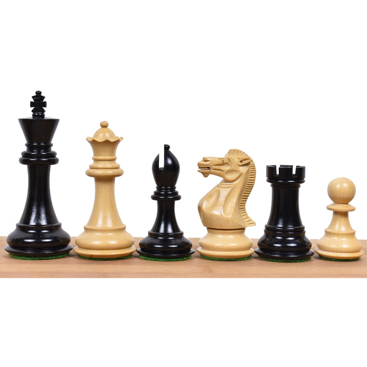 Piezas de ajedrez profesionales de ébano Staunton de 3,9" con tablero de ajedrez de madera maciza de ébano y arce de 21" en acabado mate y caja de almacenamiento tipo libro