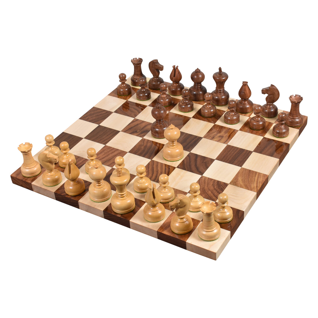 3,1" Bibliothek Combo Schachspiel - Staunton Schachfiguren + Brett- goldenes Palisanderholz
