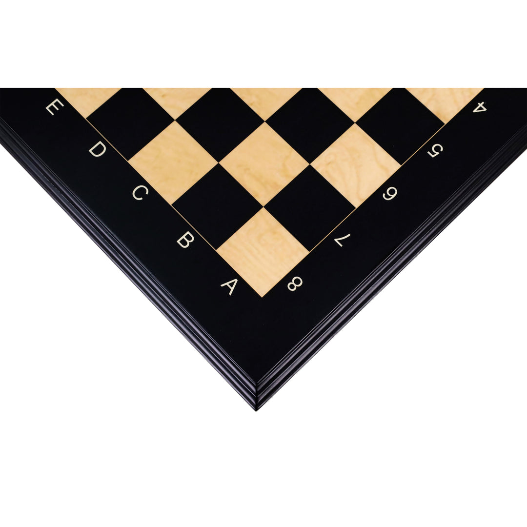 18" Ebony & Maple Wood Printed Chess Board with Carved Borders -43mm Square - Matt Finish - Algebraic Notations
