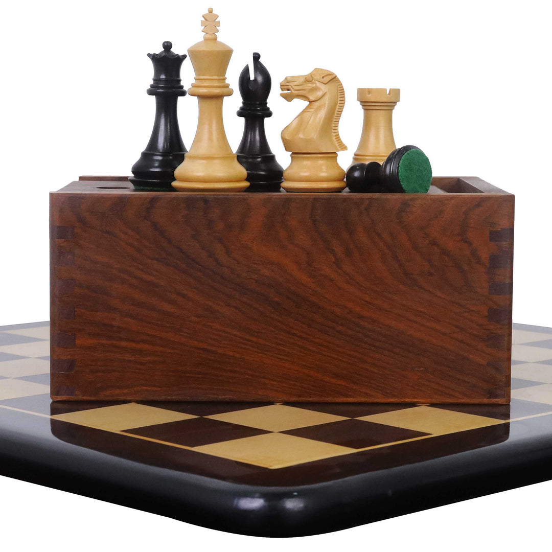 Combo of 3.6" Professional Staunton Chess Set - Pieces in Ebonised Boxwood with Board and Box