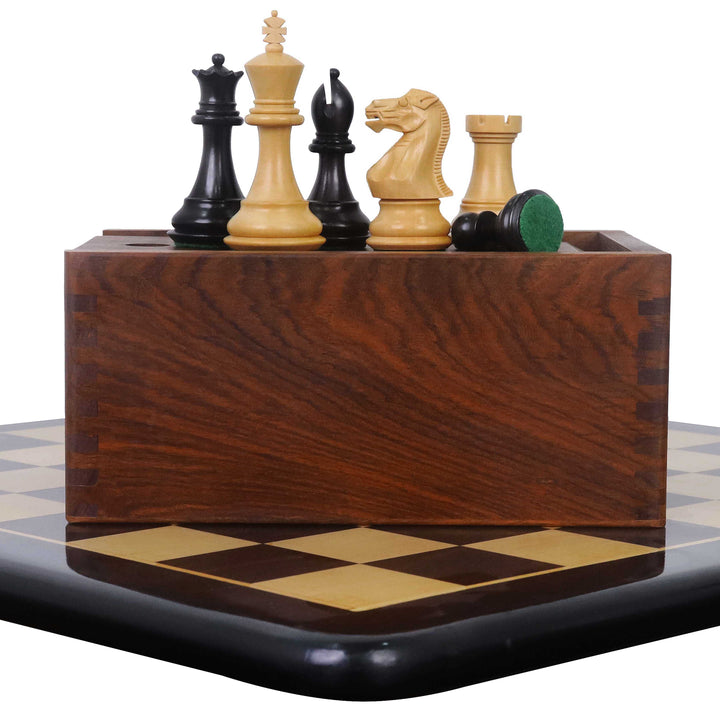 Combo of 3.6" Professional Staunton Chess Set - Pieces in Ebonised Boxwood with Board and Box