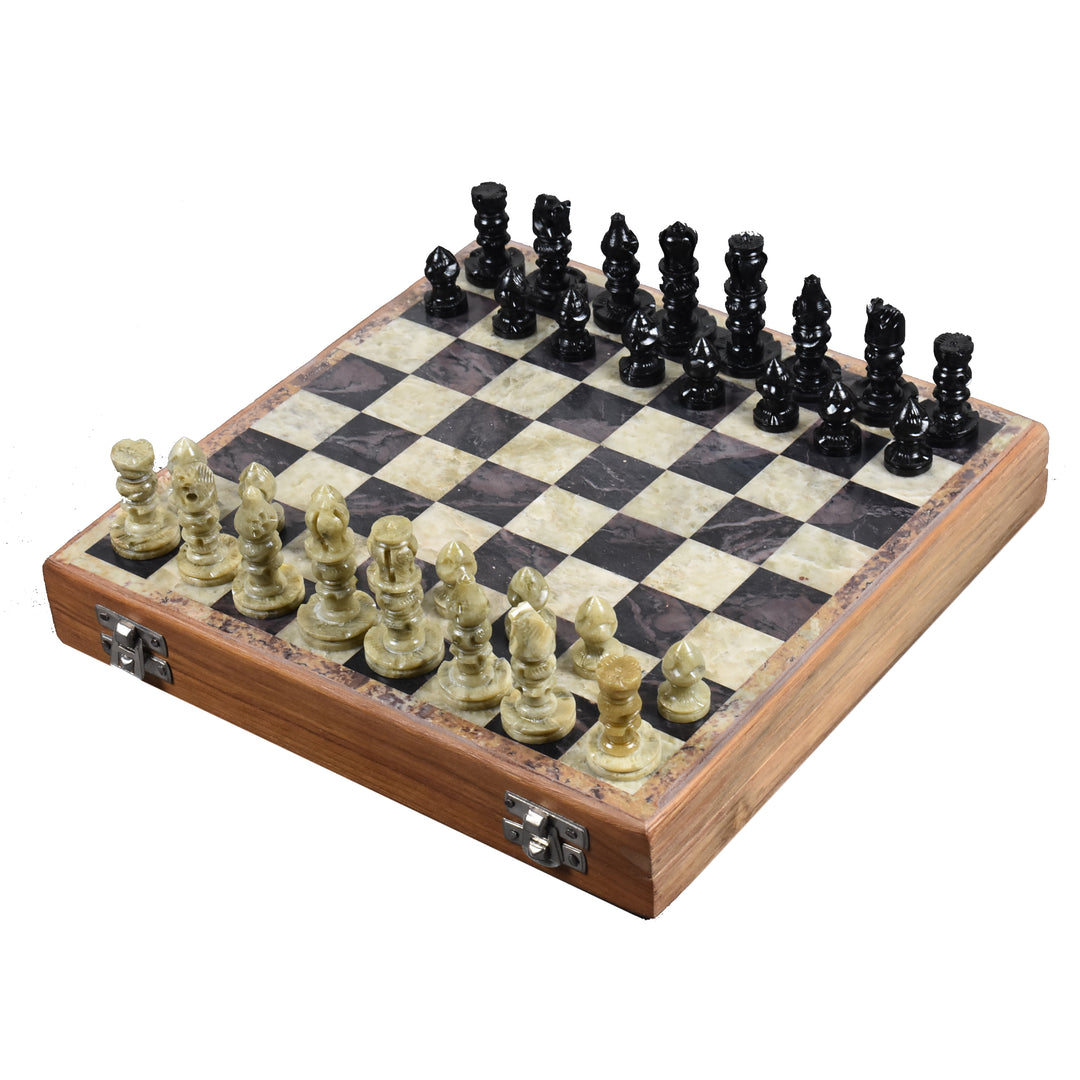 Slightly Imperfect Soap Stone Handcarved Chess Pieces & Board Set - Includes Storage Case - 10" board - Warehouse Clearance - Europe Shipping Only