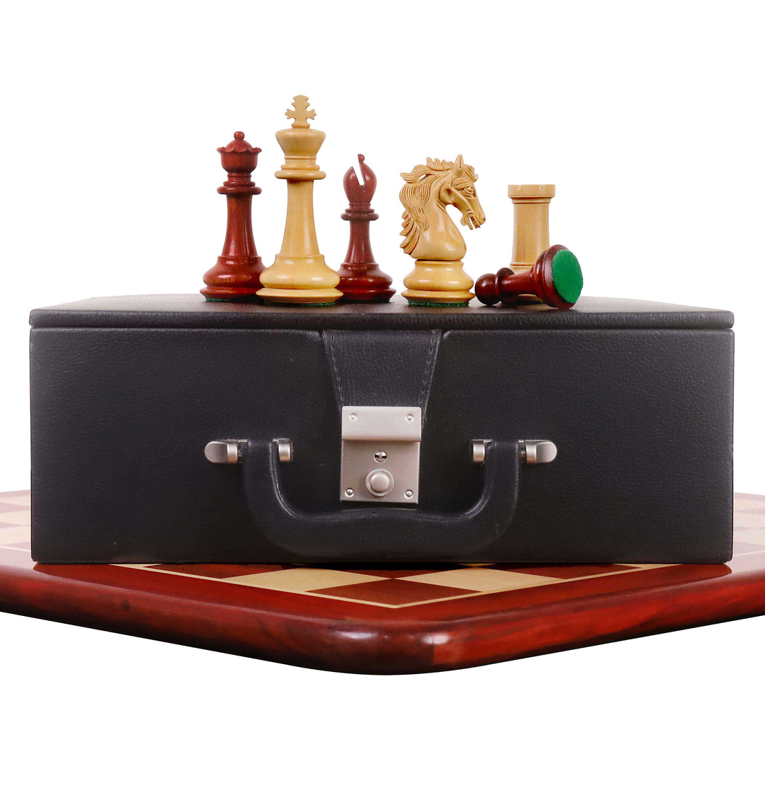 3.9" Heritage Series Staunton Chess Set Combo - Pieces in Bud Rosewood with 21" Chess Board and Storage Box