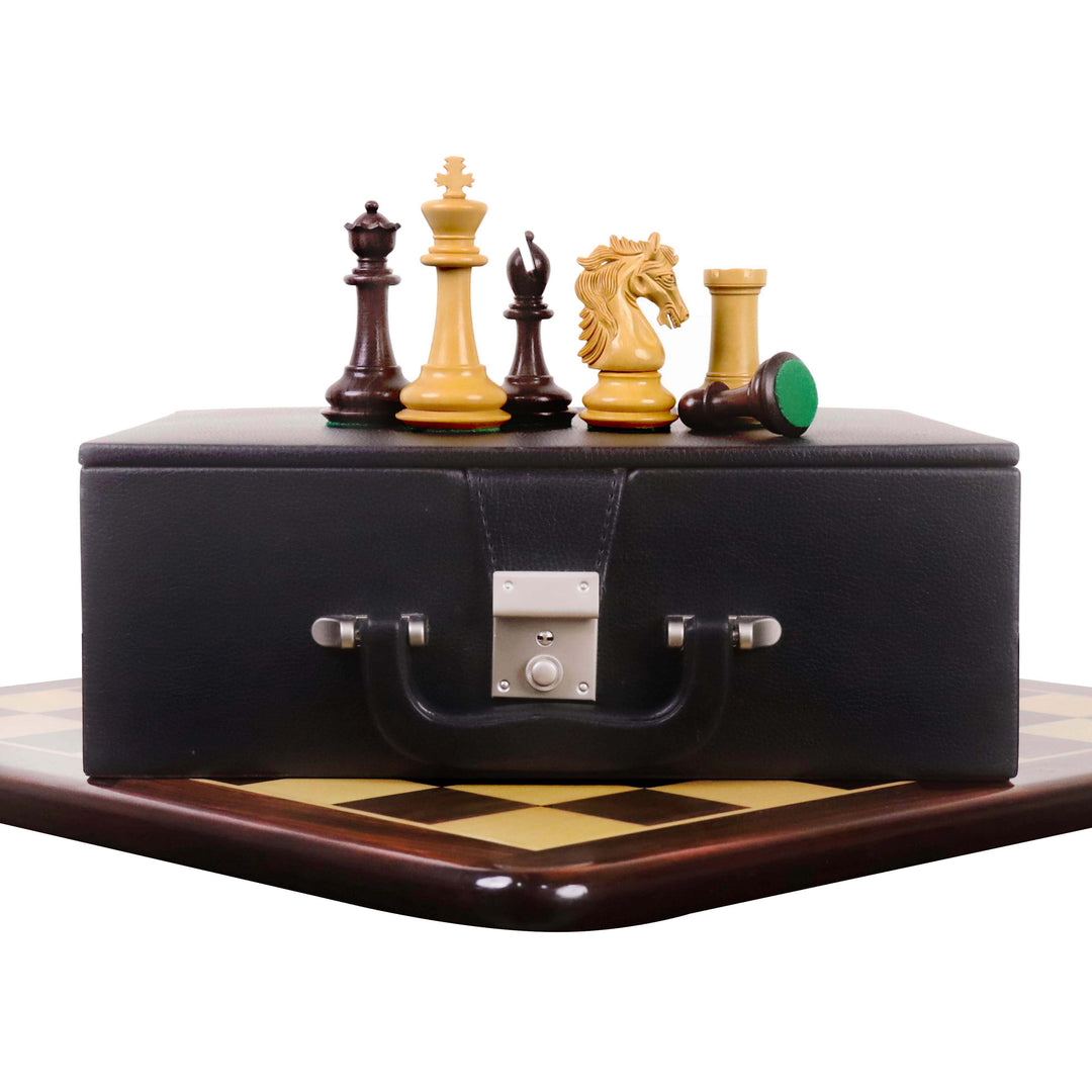 Combo of 3.9" Heritage Series Staunton Chess Set - Pieces in Rosewood & Boxwood with Chess Board & Storage Box