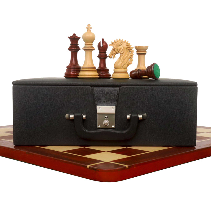 Combo of 4.6" Mogul Staunton Luxury Bud Rose Wood Chess Pieces with Chessboard and Storage Box
