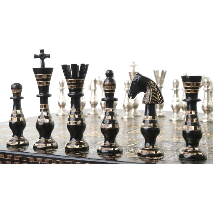 Sovereign Series Brass Metal Luxury Chess Pieces & Board Set- 14" - Unique Art - Warehouse Clearance - USA Shipping Only