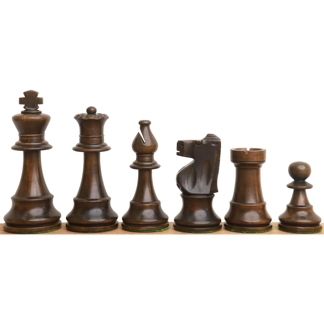 Improved French Lardy Chess Set- Chess Pieces Only - Walnut Stained boxwood - 3.9" King