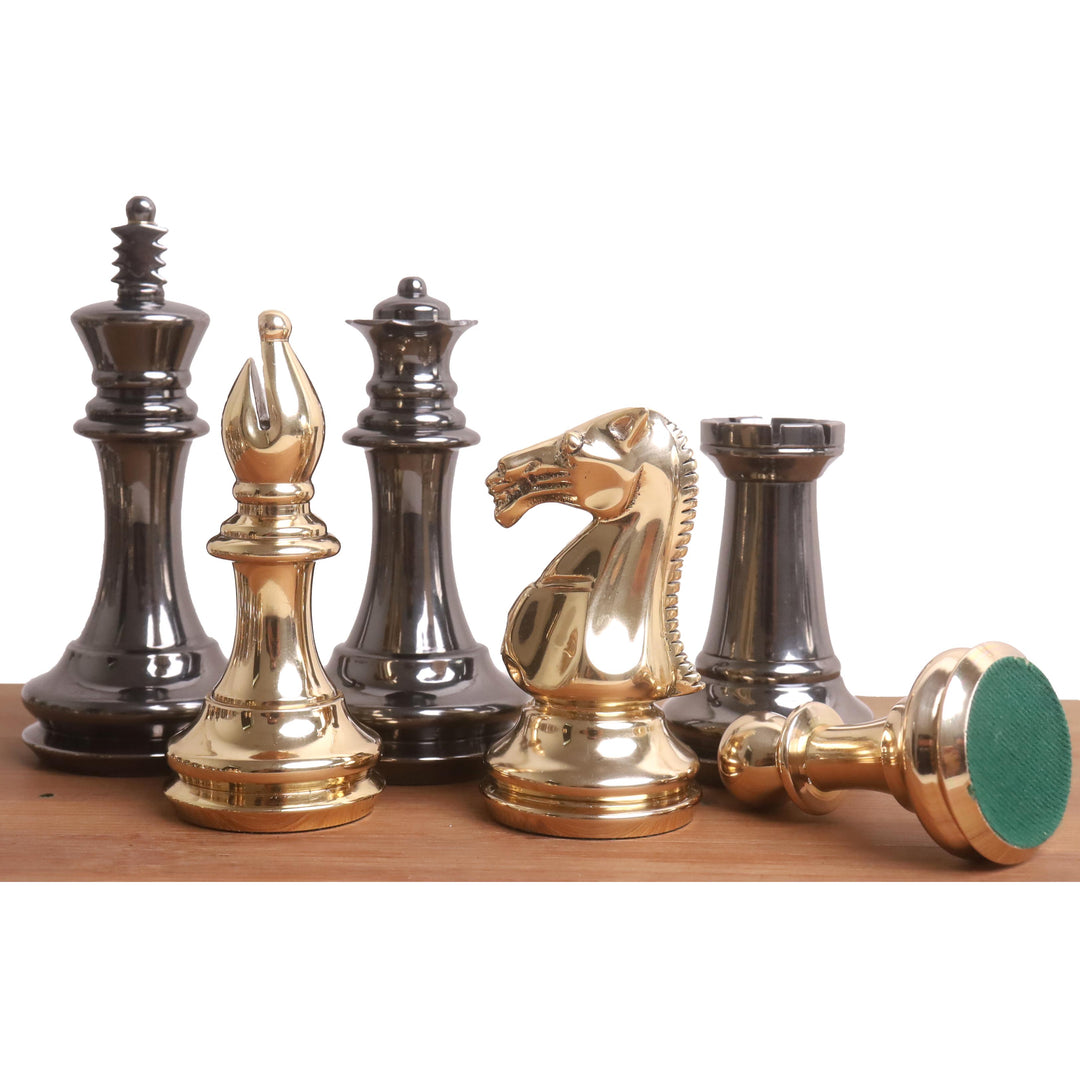 3.9" Fierce Knight Series Brass Metal Luxury Chess Set - Pieces Only - Metallic Gold & Grey - Warehouse Clearance - USA Shipping Only