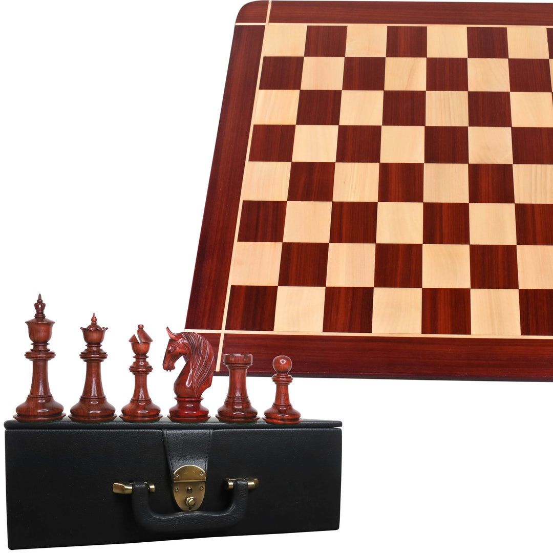 Combo of 4.6" Bath Luxury Staunton Chess Set - Pieces in Bud Rosewood with Board and Box