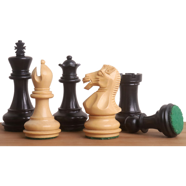 Set di scacchi Staunton da 3,1" a base smussata - Solo pezzi di scacchi - Legno di bosso ebanizzato appesantito