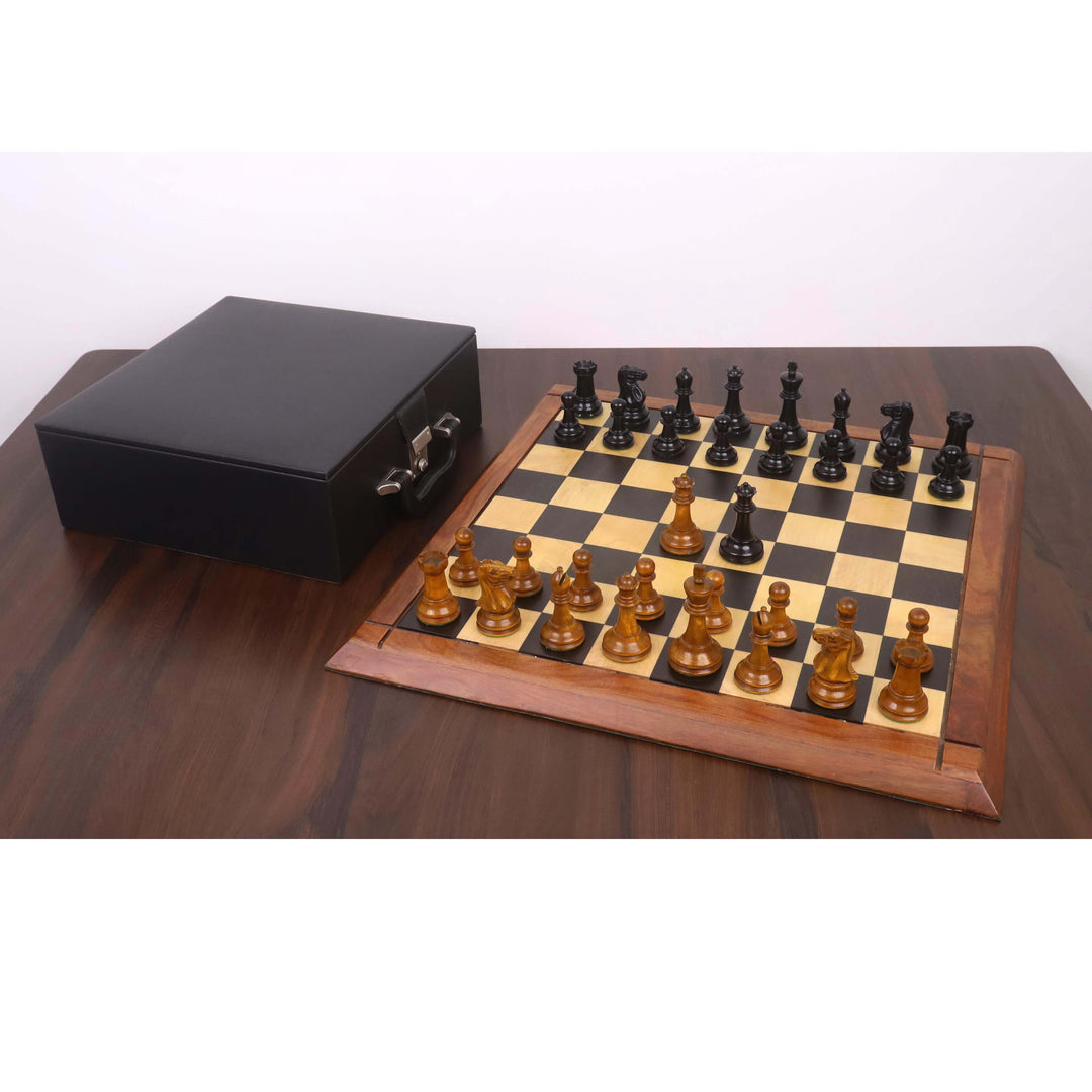 3.6" Golden Castle Craftsman Reproduction Chess Set - Chess Pieces Only - Antiqued & Ebonised Boxwood
