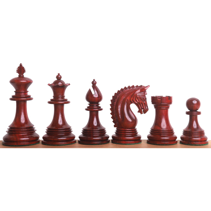 Pièces d'échecs de luxe Patton Staunton de 4.2" en bois de rose avec un échiquier de 23" en bois de rose et d'érable Signature et une boîte de rangement en simili cuir