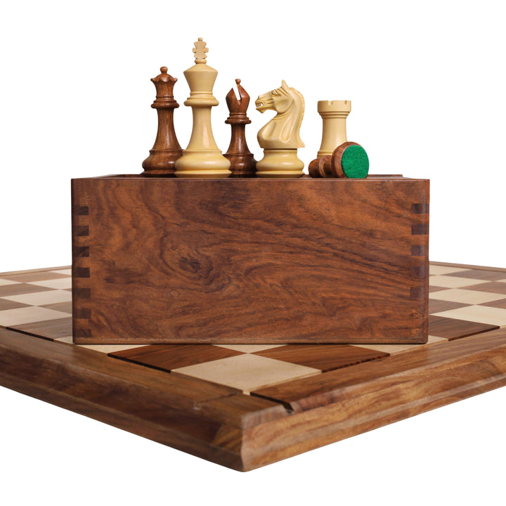Combo of Queens Gambit Staunton Chess Set - Pieces in Golden Rosewood with Board and Box