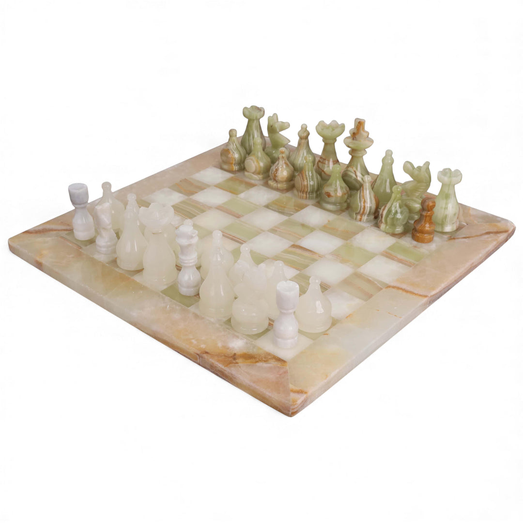Slightly Imperfect Onyx Marble & Stone Chess Pieces & Board Combo Set - 15" - Handcrafted Chess Set