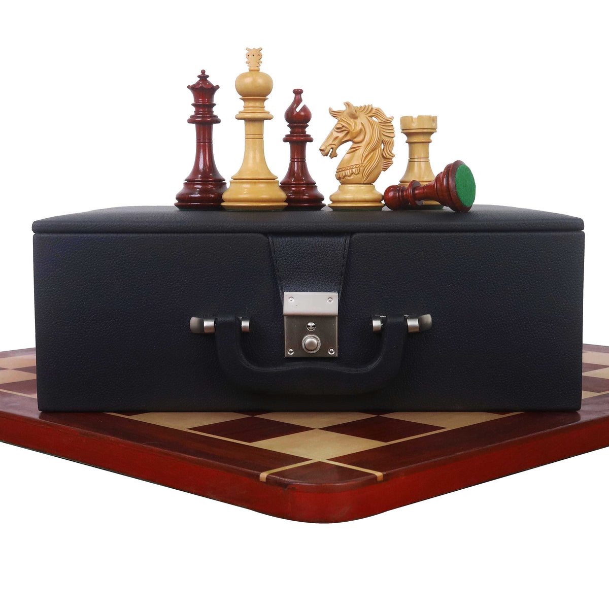 4.6" Prestige Luxury Staunton chess set in Bud Rosewood with storage box and board.