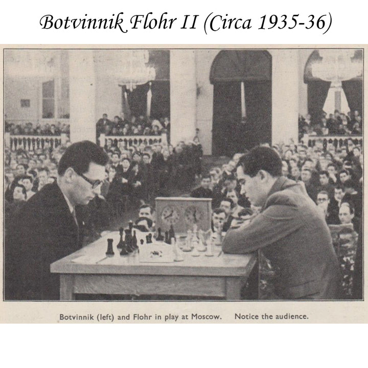 1935 Botvinnik Flohr-II Kun sovjetiske skakbrikker i sæt - Distress Antik Buksbom & Eboniseret Buksbom - 4,4" konge