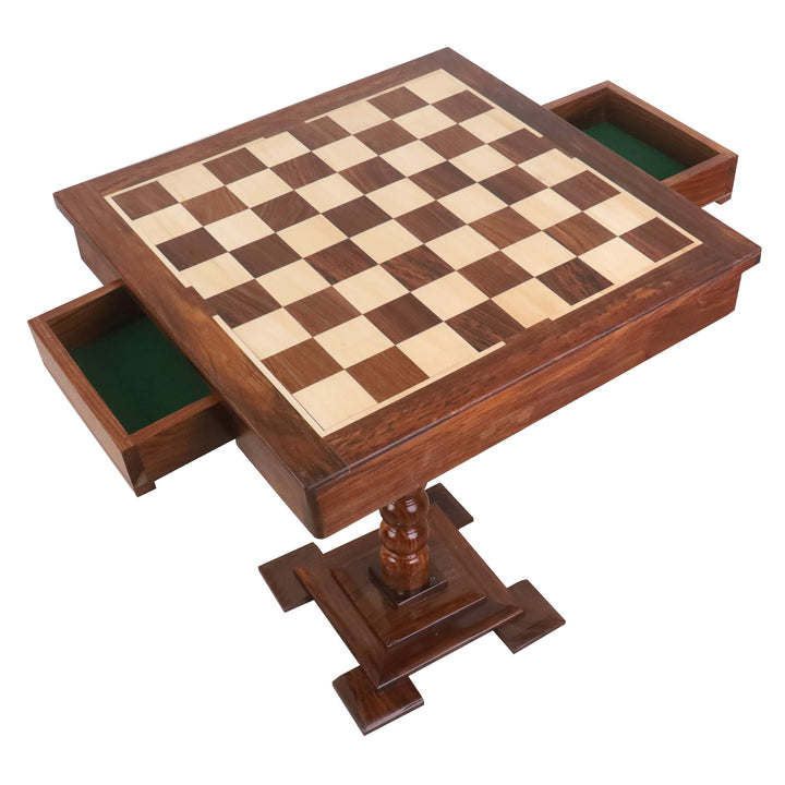 20" Wooden Chess Board Table with Drawers - 24" Height- Golden Rosewood & Maple