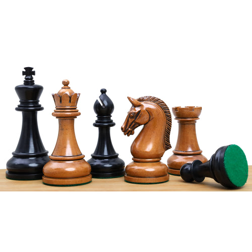 4,3" Sovereign Crown luksus-Staunton-skakspil – kun skakbrikker – lakeret, patineret buksbom og ibenholt – tredobbelt vægtet