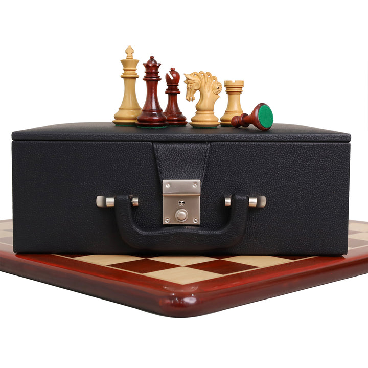 Combo of 3.3" Spiraled Steed Luxury Chess Set- Bud Rosewood & Boxwood With Board and Box