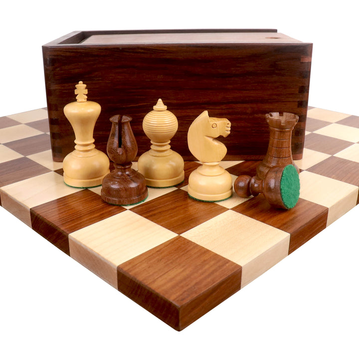 Jeu d'échecs 3.1 « Library Combo - Pièces d'échecs Staunton avec échiquier et boîte - Palissandre doré