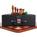 Combo of 1849 Original Staunton Chess Set- Lacquered Distress Antiqued Boxwood & Bud Rosewood - 4.5" King With Board and Box