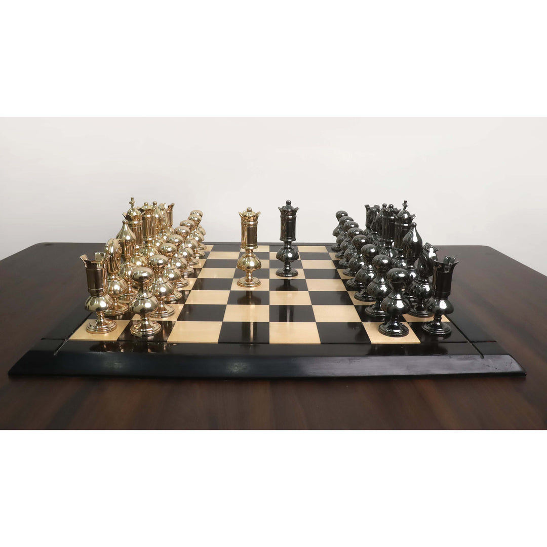 6” Giant Victorian Series Brass Metal Luxury Combo Chess Set - Pieces in Metal with 25" Ebony Wood  Chess board