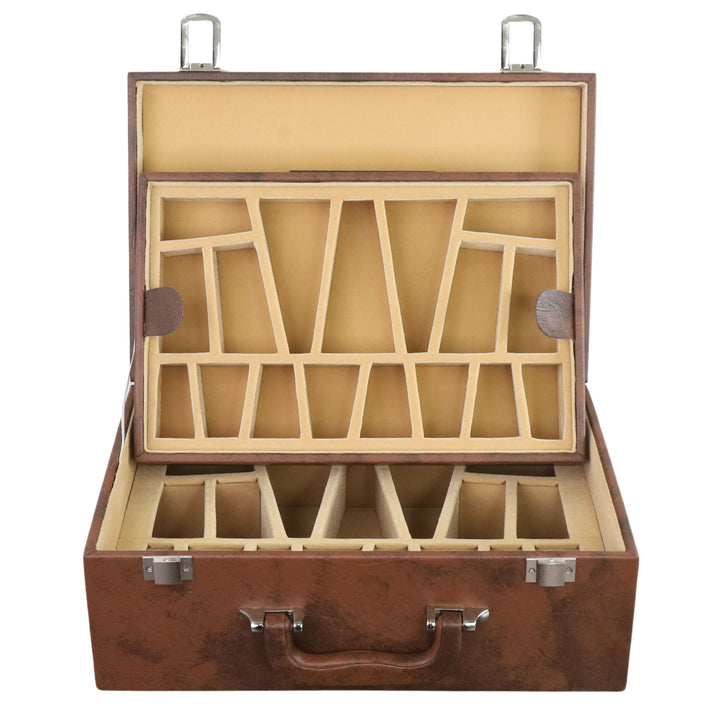 Signature Leatherette Coffer Storage Box - Tan Brown - Chess Pieces upto 4" - Warehouse Clearance - USA Shipping Only