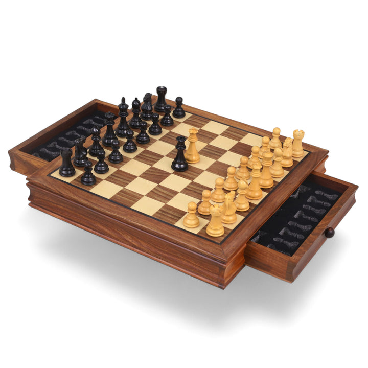 15” Legacy Magnetic Travel Chess Set in Golden Rosewood with Storage Drawers – Gift Edition