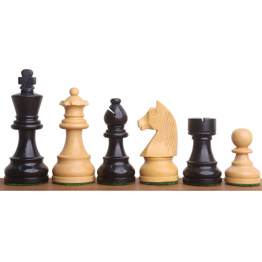 Kombi aus 3.3" Turnier Staunton Schach Set - Schachfiguren in Buchsbaum ebonisiert mit Brett und Box