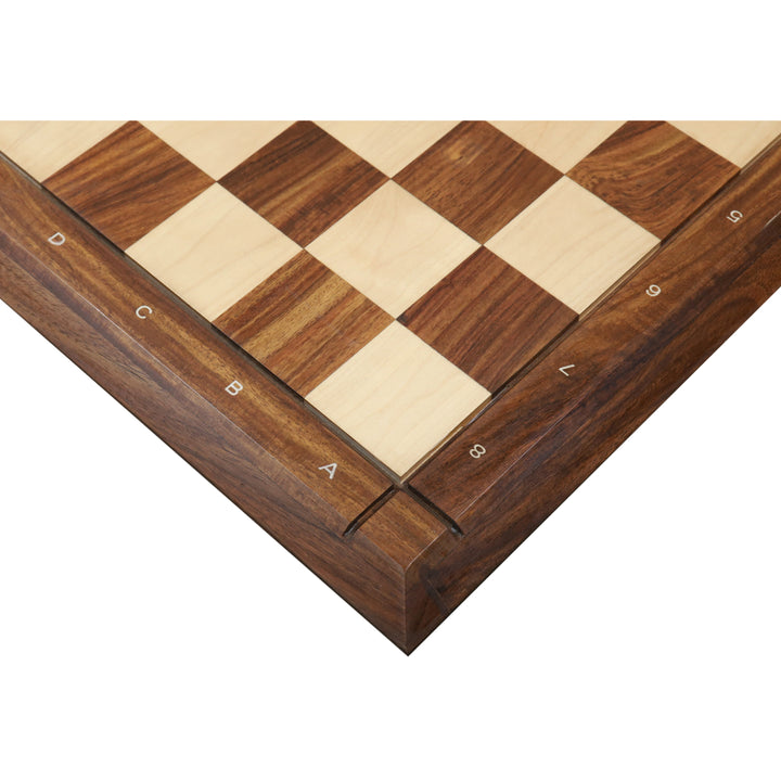 Slightly Imperfect 21" Drueke Style Golden Rosewood & Maple Chess Board With Notations- 55 mm square - Matt Finish - Warehouse Clearance - Europe Shipping Only