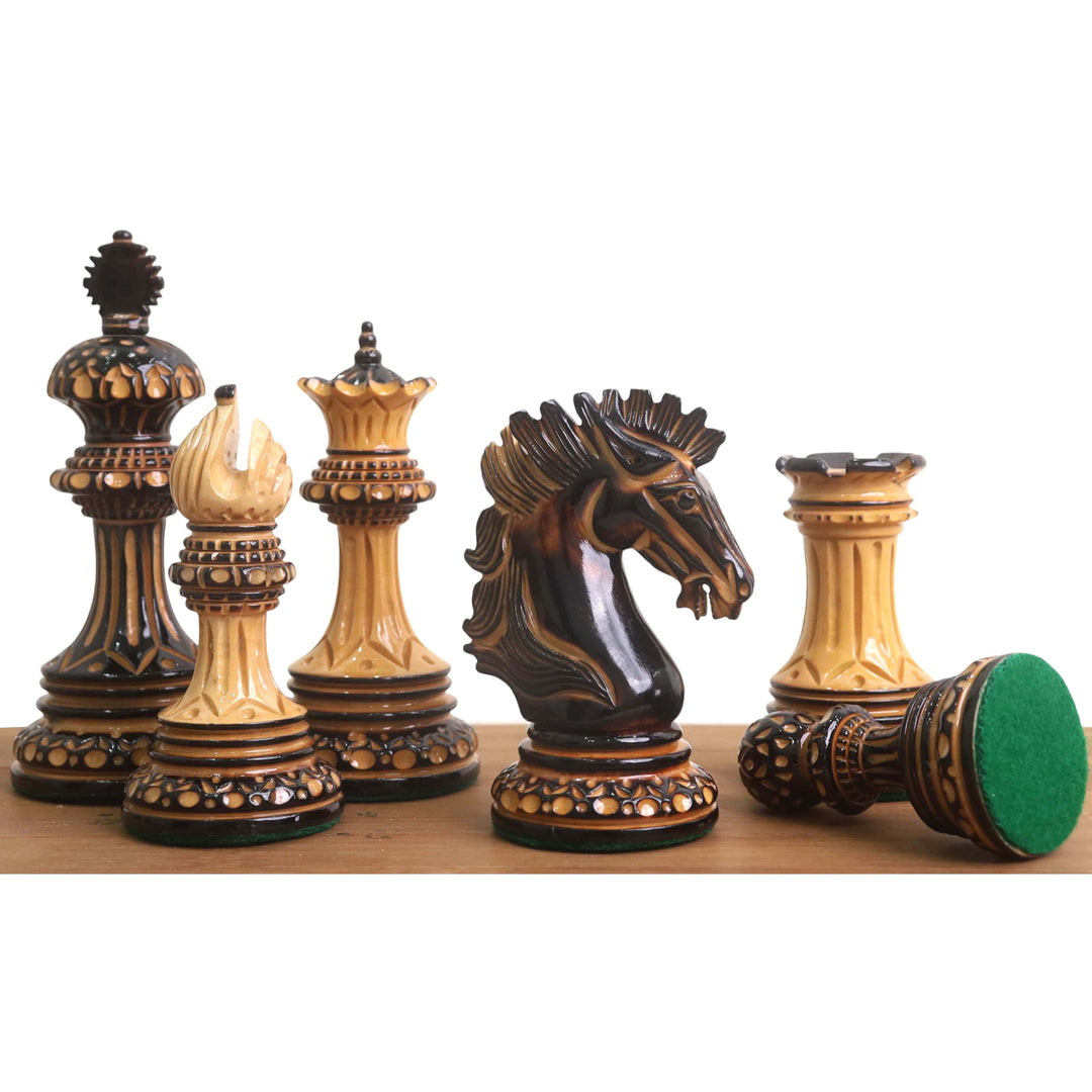 Alexandria Luxury Staunton Burnt Carving Chess Set- Chess Pieces Only - Triple Weighted - Lacquered Boxwood - Warehouse Clearance - USA Shipping Only