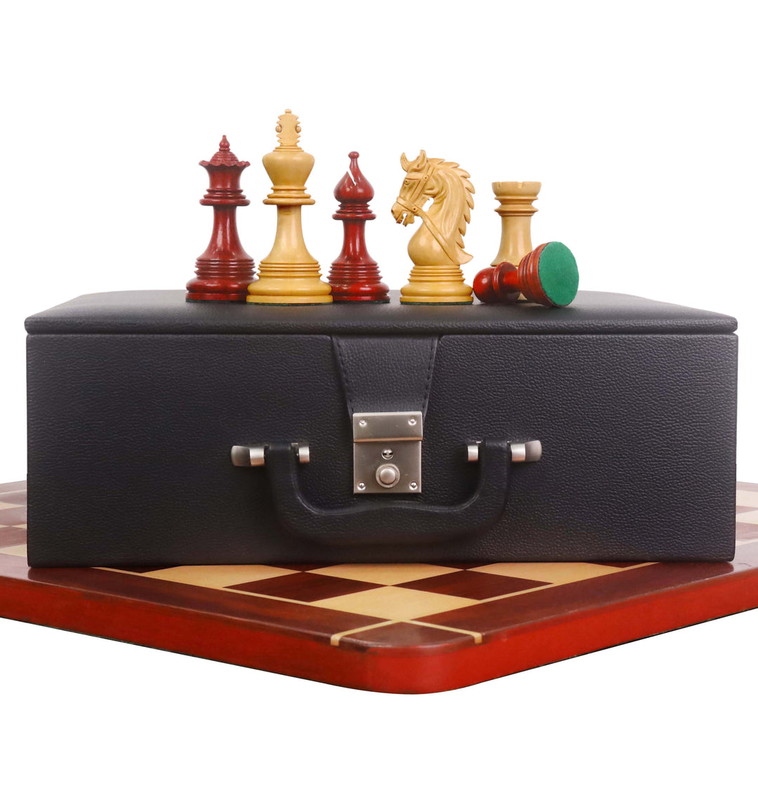 Combo of 4.3" Napoleon Luxury Staunton Triple Weight Bud Rosewood Chess Pieces with 23" Chessboard and Storage Box