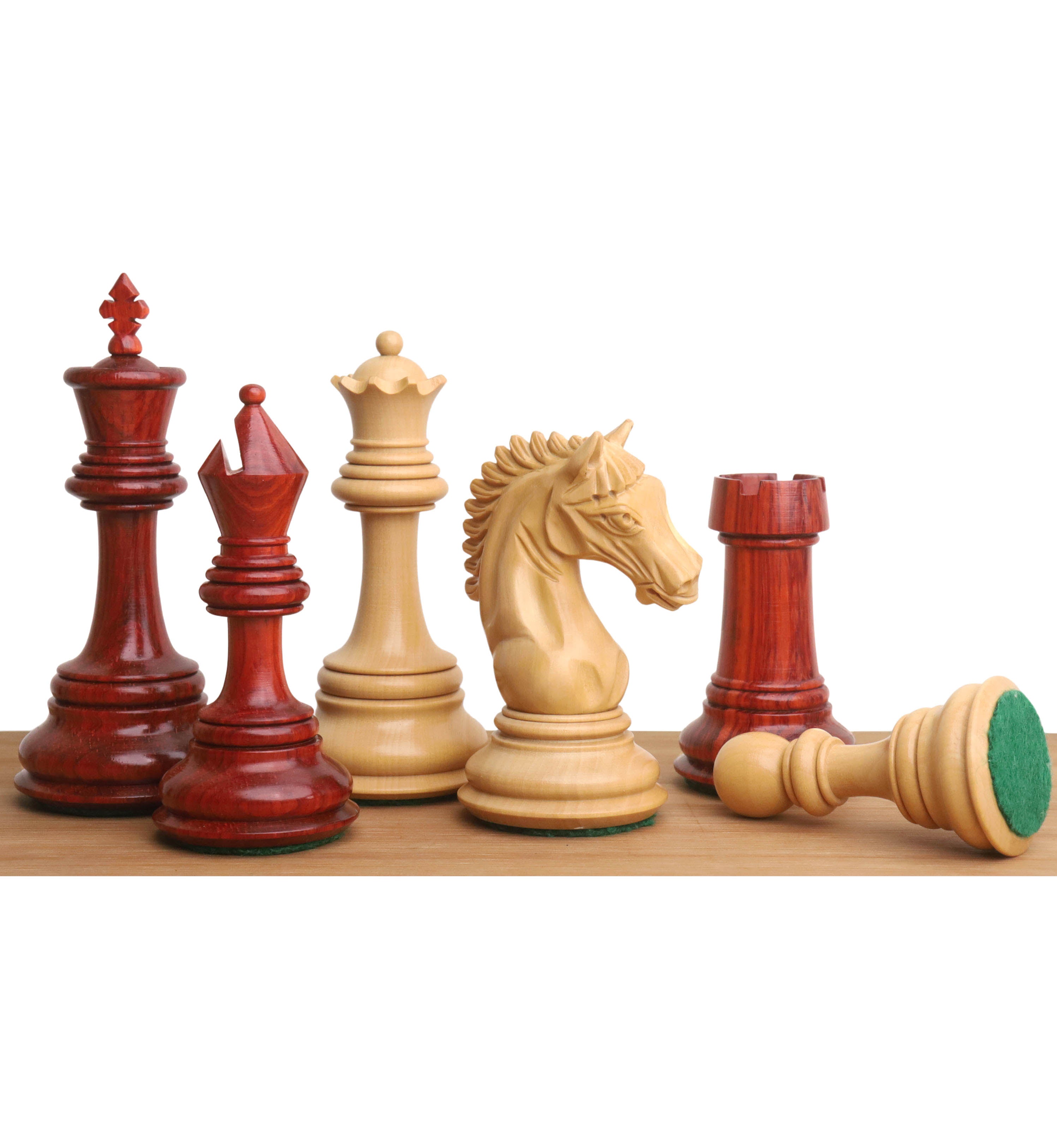 Slightly Imperfect Tilted Knight Luxury Staunton Chess Pieces Only Set - Bud Rosewood & Boxwood