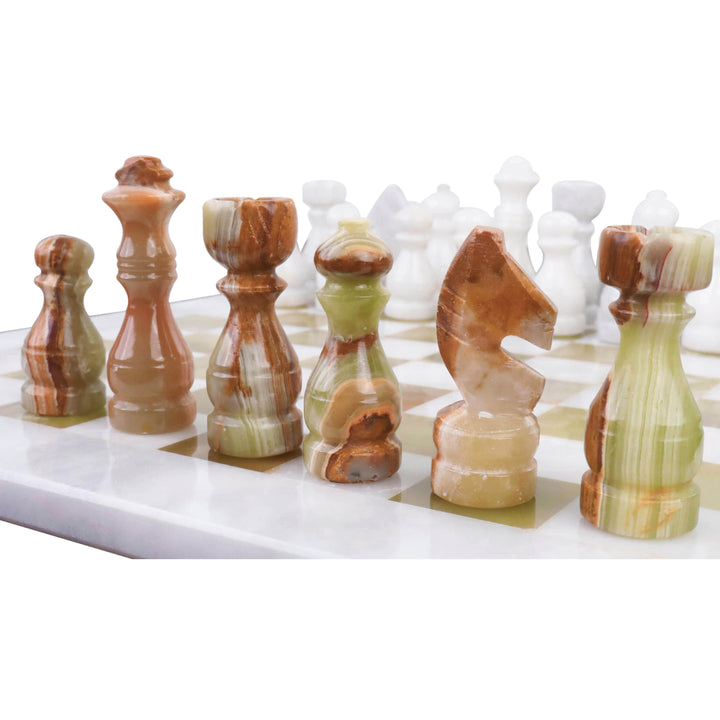Jeu d'échecs en marbre et pierre Onyx - 12" - Jeu d'échecs artisanal