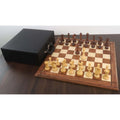 Complete 1935 Botvinnik Flohr II chess set arranged on a wooden board.