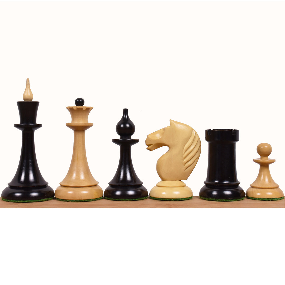 Combo of 1920's German Chess Set - Ebonised Boxwood Pieces, 22.5" Ebony & Acacia Board With Storage Box