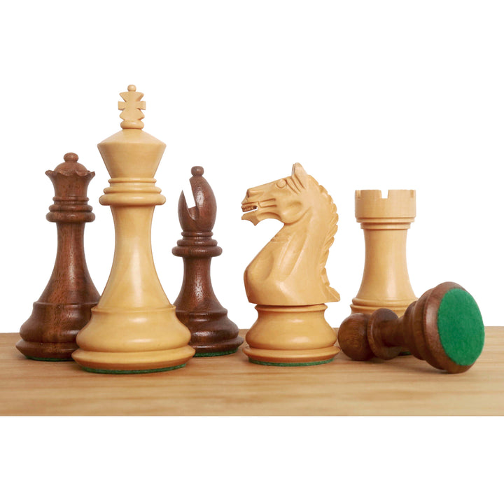 Slightly Imperfect 4" Fierce Knight Staunton Chess Set- Chess Pieces Only - Golden Rosewood & Boxwood